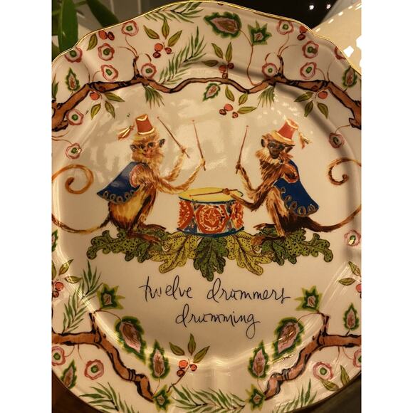 Anthropologie Inslee Fariss Christmas Plates Set Of 3 Drummers Drumming New - Picture 9 of 9